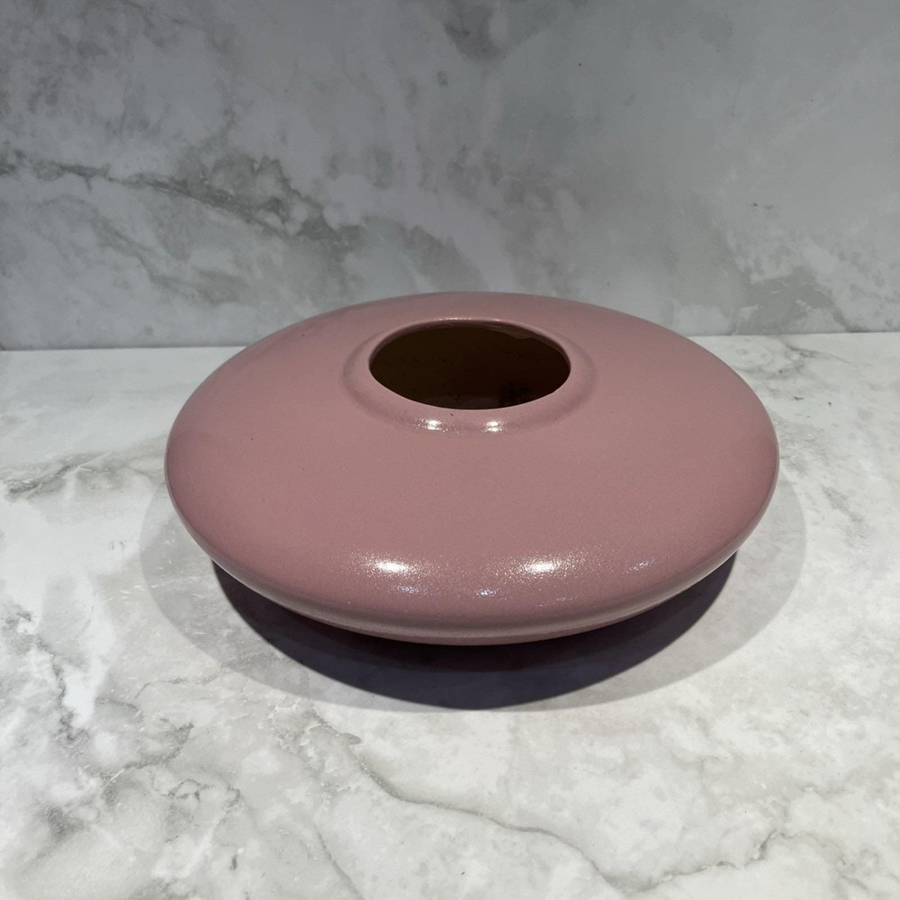 Vtg 1980s UFO Style Flying Saucer Dish Footed Planter Pink Art Deco Revival